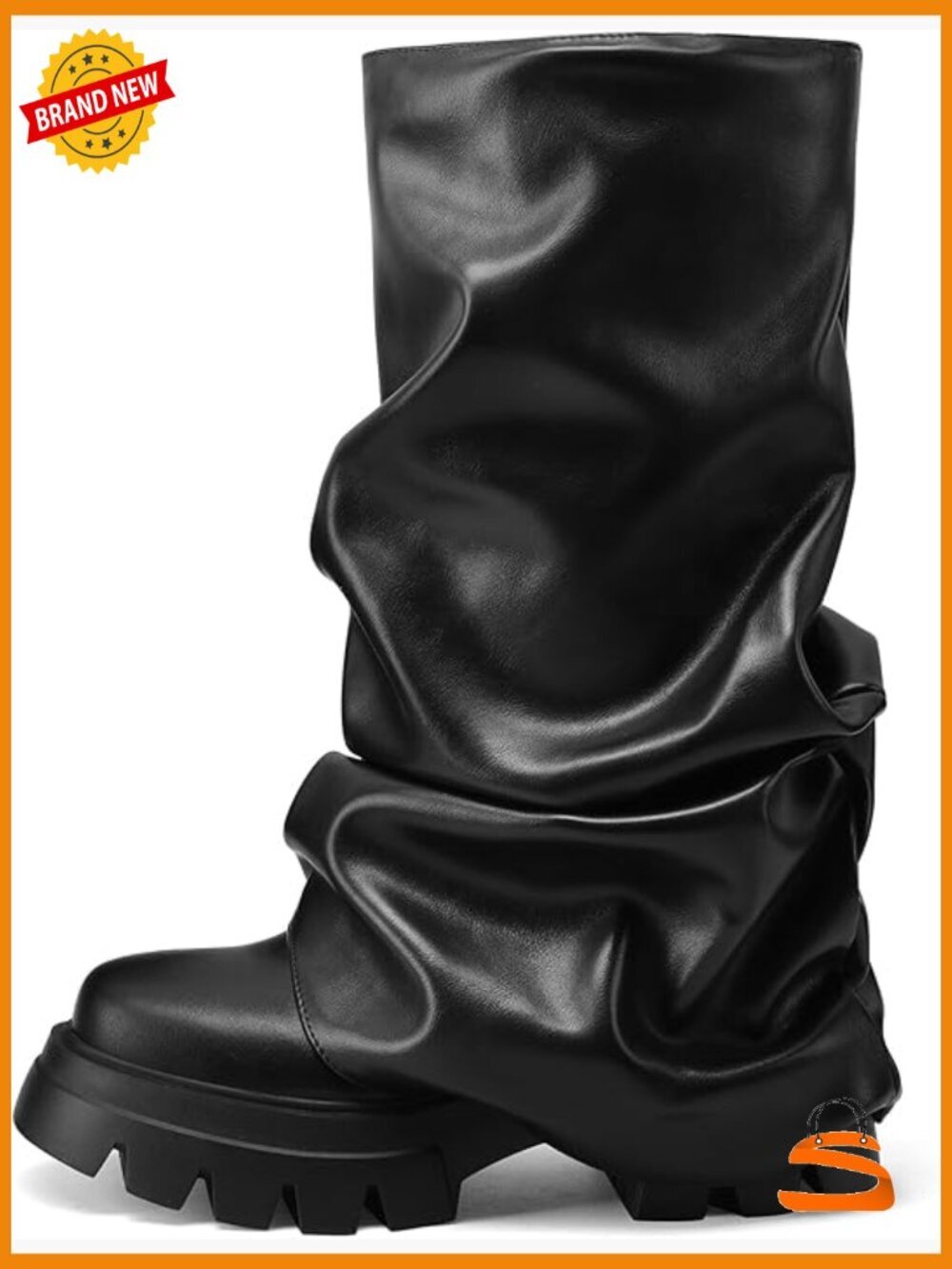 Fold Over Slouchy Boots Wide Calf Platform Chunky Heel Mid Calf Boots